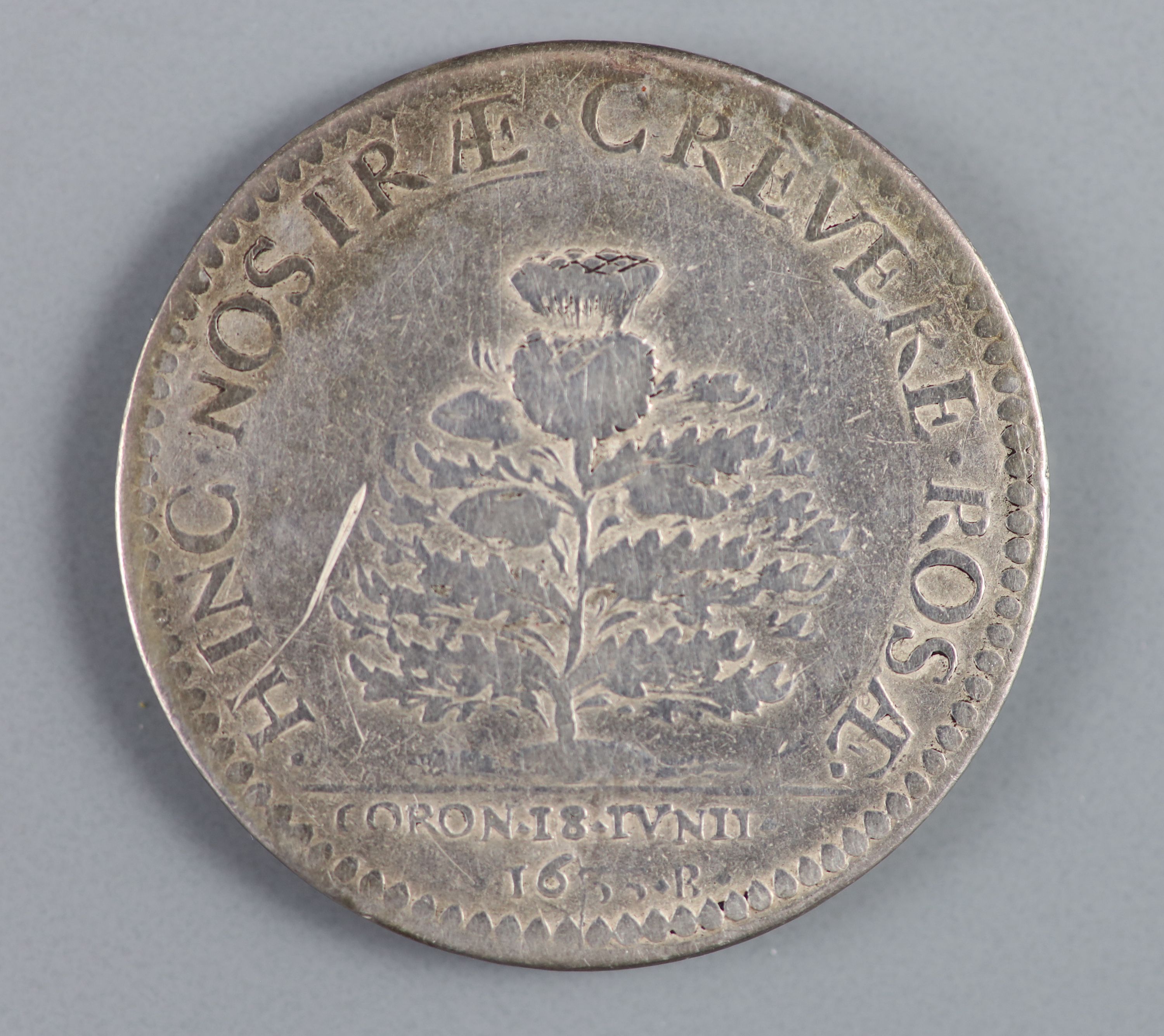 British Medals, Charles I, the Scottish Coronation 1633, the official silver medal, by Nicolas Briot, 28mm